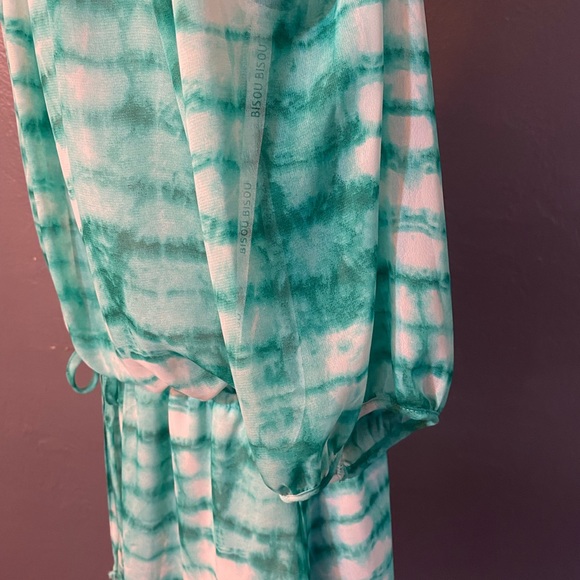 Bisou Bisou Women's Size 10 Green White Tie Dye Cold Shoulder Short Dress - Picture 12 of 16